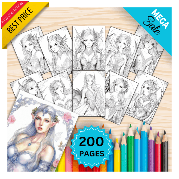 200 Fairy Coloring Pages Bundle